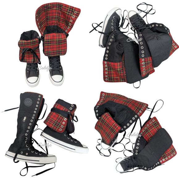 Converse Japan 2007 RARE XXHI Plaid Foldover Knee High Black Red White M4.5/W6.5 - Picture 14 of 16
